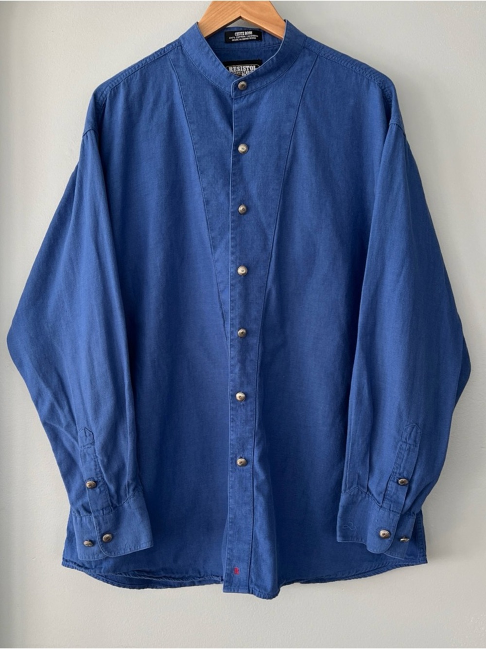 VTG Resistol Rodeo Gear Blue Shirt Men’s XL Button Up Western Mandarin Collar
